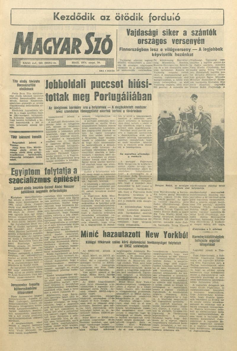 Magyar Szó, 31. évf. 1974. szeptember 30. 269. sz. 1–6. oldal