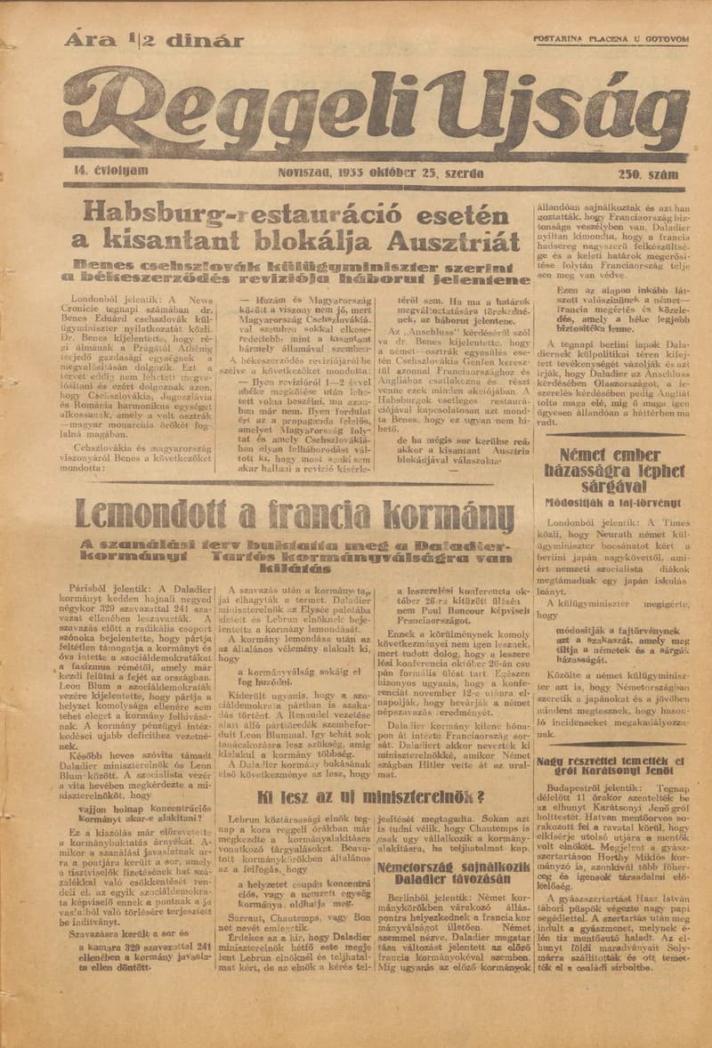Reggeli Újság, 14. évf. 1933. október 25. 250. sz.