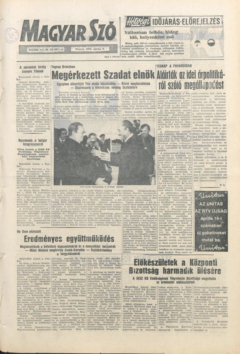 Magyar Szó, 33. évf. 1976. április 9. 98. sz. 1–16. oldal