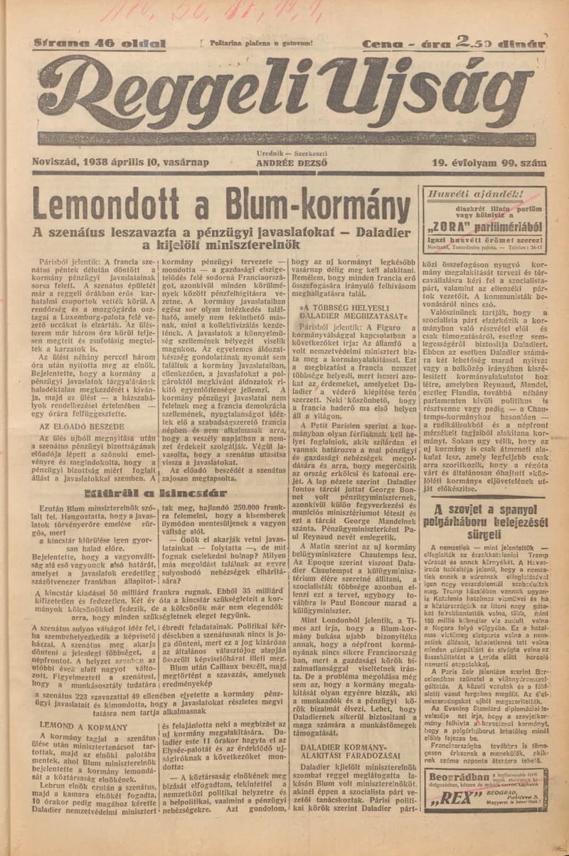 Reggeli Újság, 19. évf. 1938. április 10. 99. sz.