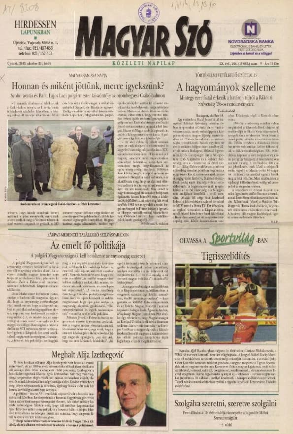 Magyar Szó, 60. évf. 2003. október 20. 248. sz. 1–16. oldal