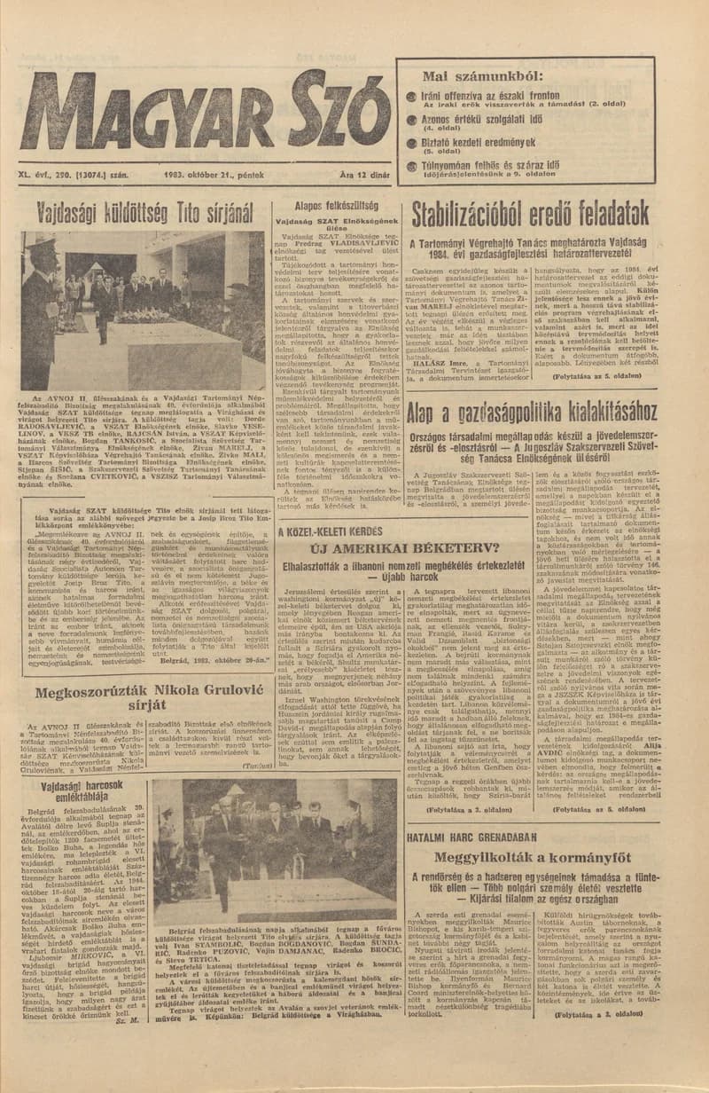 Magyar Szó, 40. évf. 1983. október 21. 290. sz.