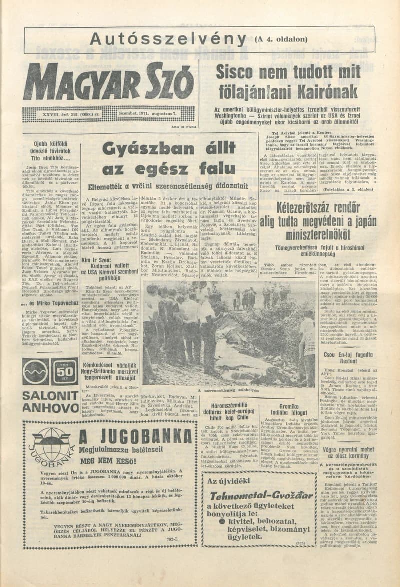 Magyar Szó, 28. évf. 1971. augusztus 7. 215. sz. 1–16. oldal