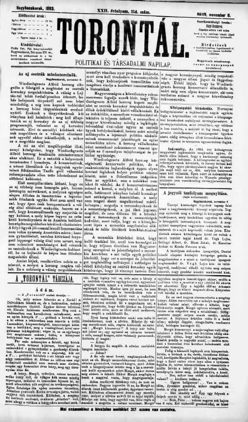 Torontál, 22. évf. 1893. november 6. 254. sz.