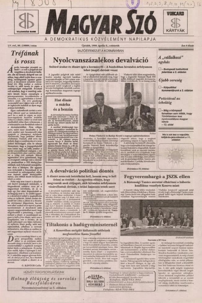 Magyar Szó, 55. évf. 1998. április 2. 80. sz. 1–16. oldal