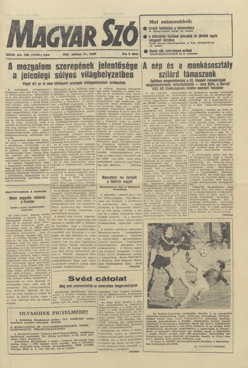 Magyar Szó, 39. évf. 1982. október 11. 280. sz. 1–8. oldal