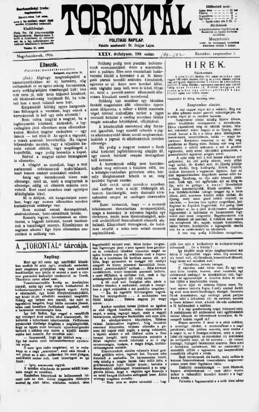 Torontál, 35. évf. 1906. szeptember 1. 199. sz.
