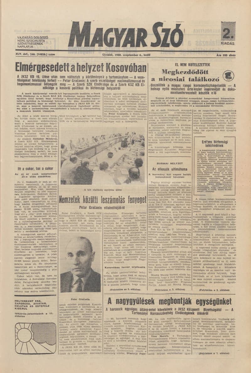 Magyar Szó, 45. évf. 1988. szeptember 6. 246. sz.