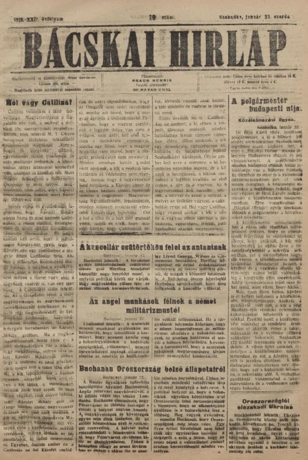 Bácskai Hirlap, 22. évf. 1918. január 23. 19. sz.