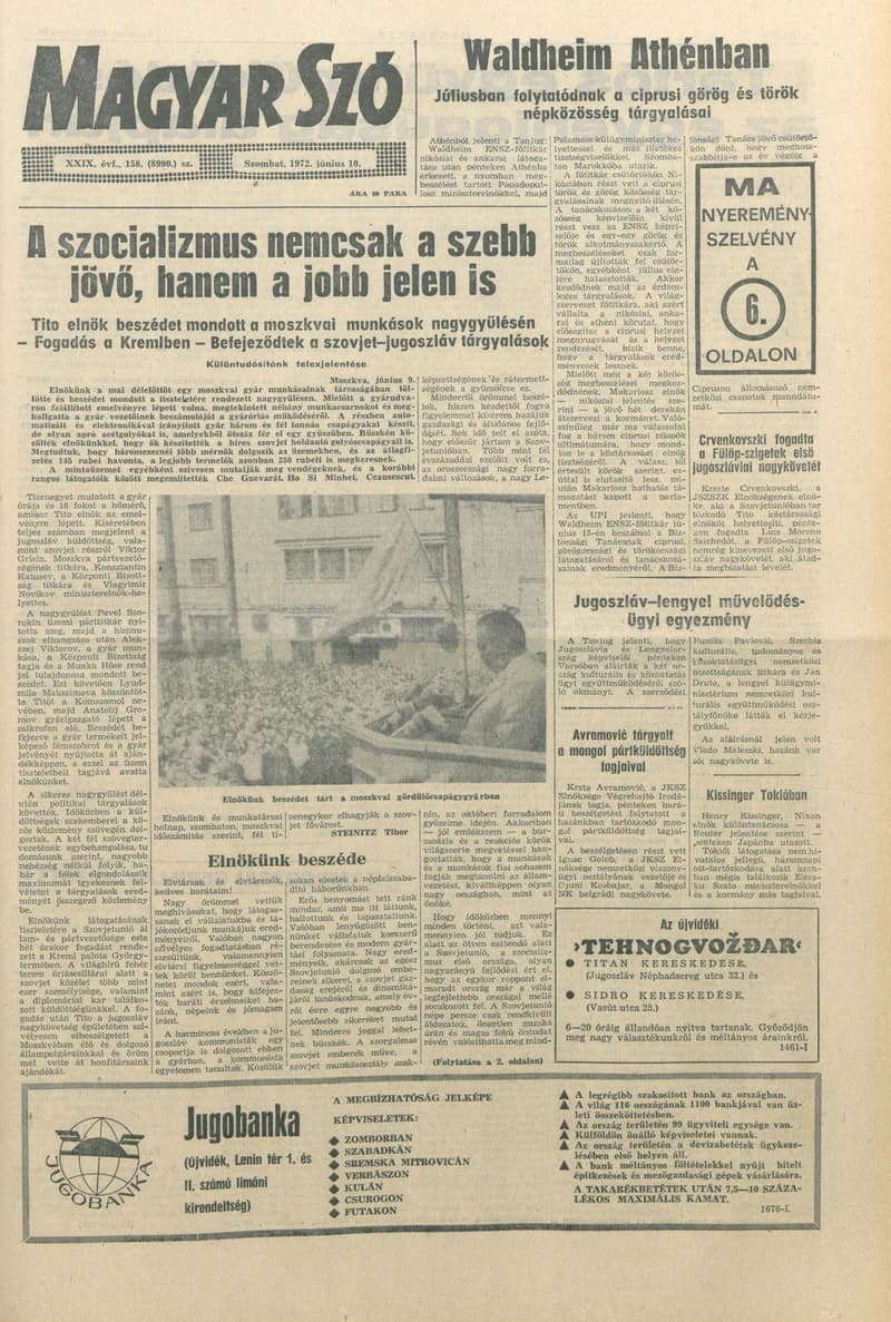 Magyar Szó, 29. évf. 1972. június 10. 158. sz. 1–20. oldal