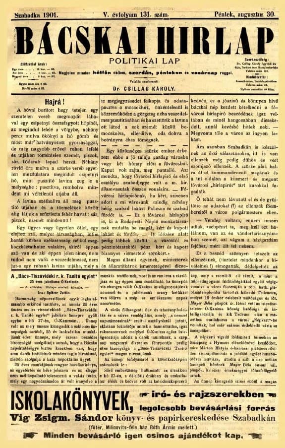 Bácskai Hirlap, 5. évf. 1901. augusztus 28. 131. sz.