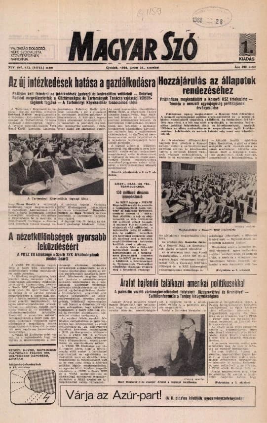 Magyar Szó, 45. évf. 1988. június 25. 173. sz. 1–24. oldal