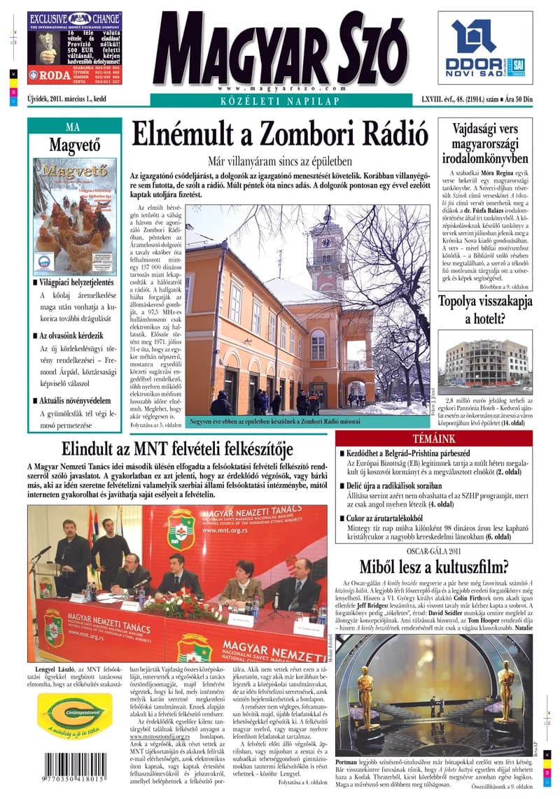 Magyar Szó, 68. évf. 2011. március 1. 48. sz. 1–20. oldal