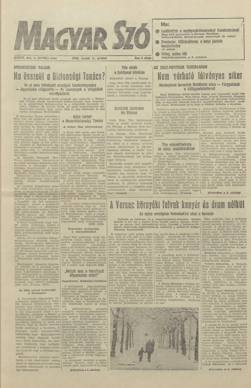 Magyar Szó, 37. évf. 1980. január 4. 2. sz. 1–20. oldal
