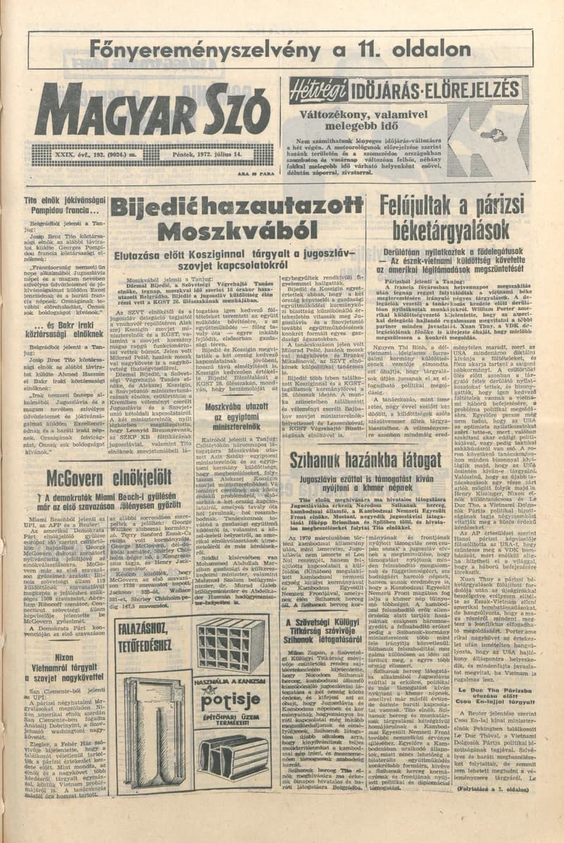 Magyar Szó, 29. évf. 1972. július 14. 192. sz. 1–14. oldal