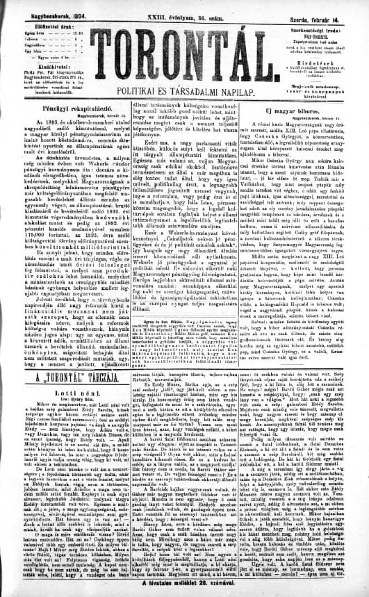 Torontál, 23. évf. 1894. február 14. 36. sz.