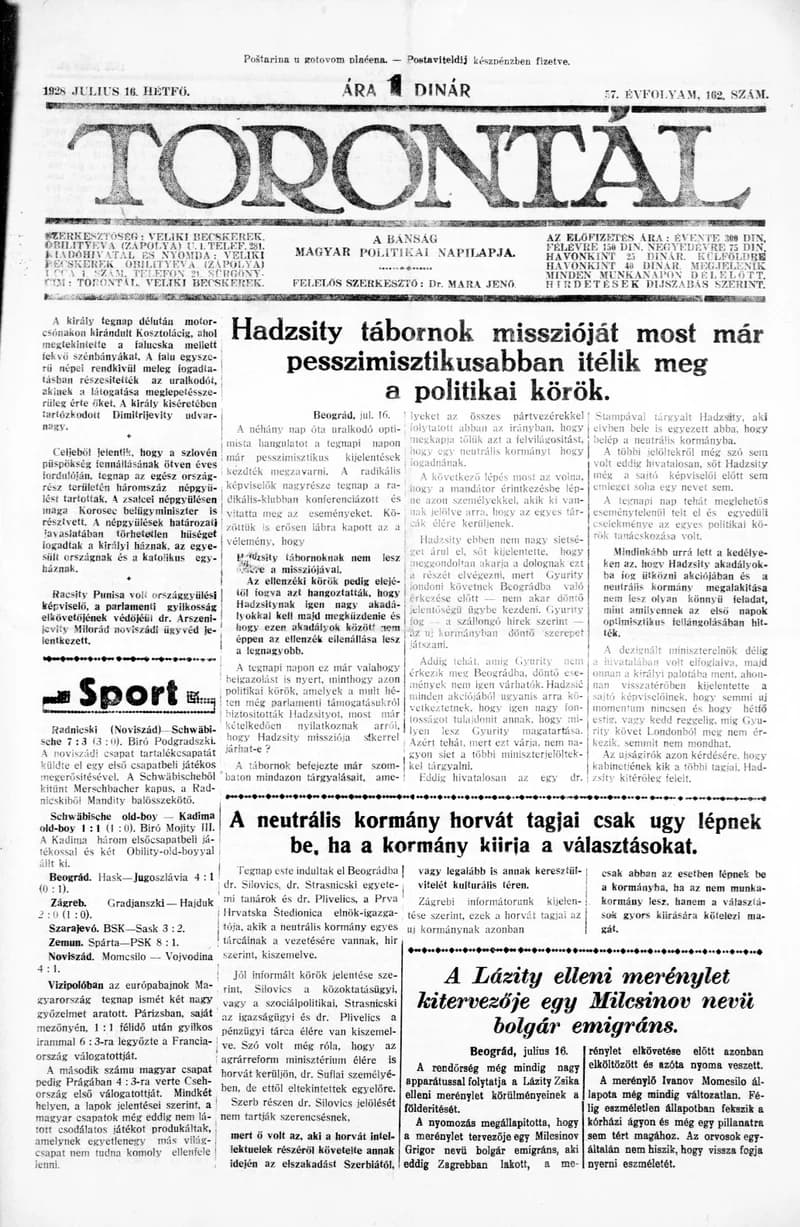 Torontál, 57. évf. 1928. július 16. 162. sz.