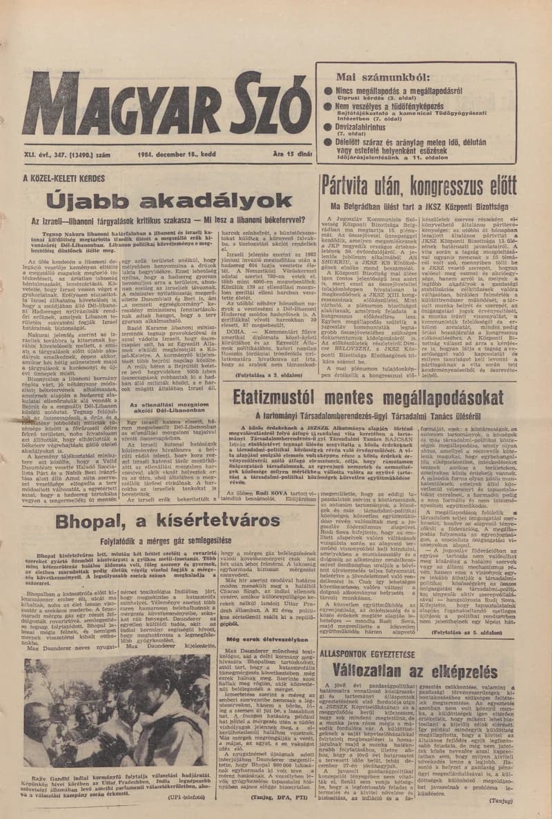Magyar Szó, 41. évf. 1984. december 18. 347. sz. 1–20. oldal