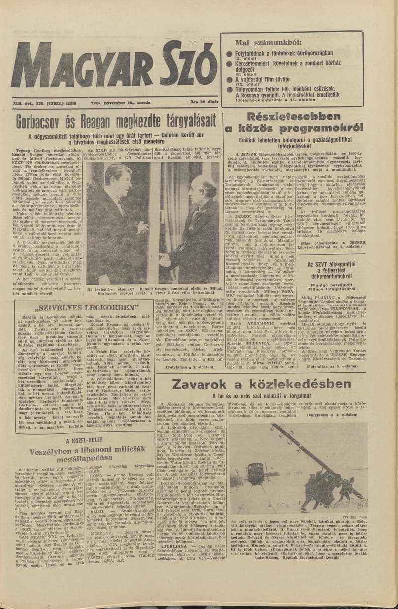Magyar Szó, 42. évf. 1985. november 20. 320. sz. 1–16. oldal