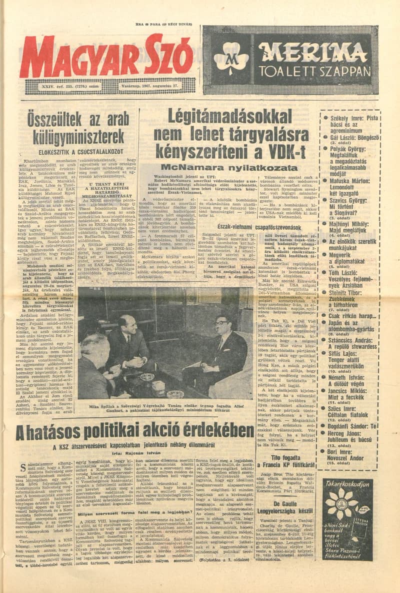 Magyar Szó, 24. évf. 1967. augusztus 27. 235. sz. 1–24. oldal