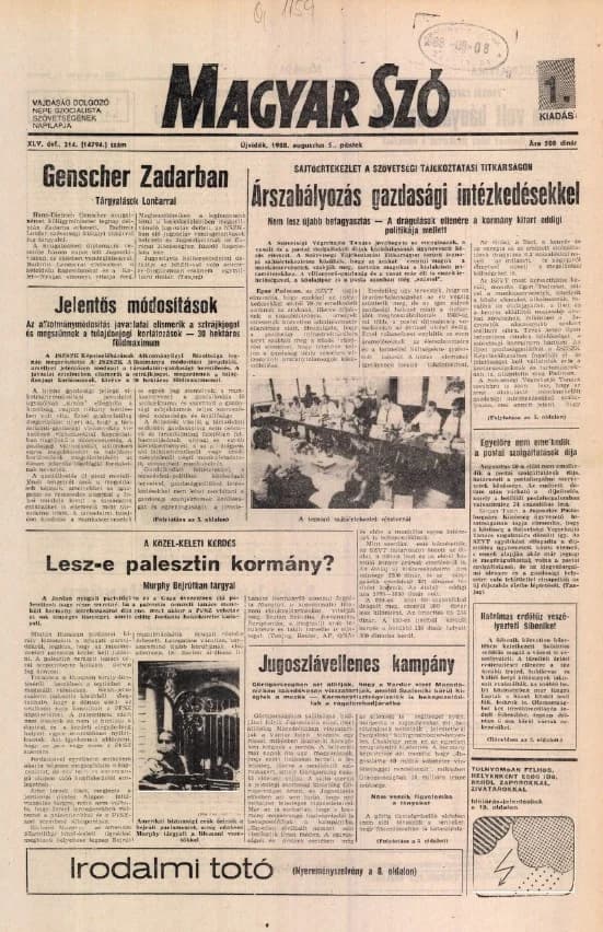 Magyar Szó, 45. évf. 1988. augusztus 5. 214. sz. 1–20. oldal