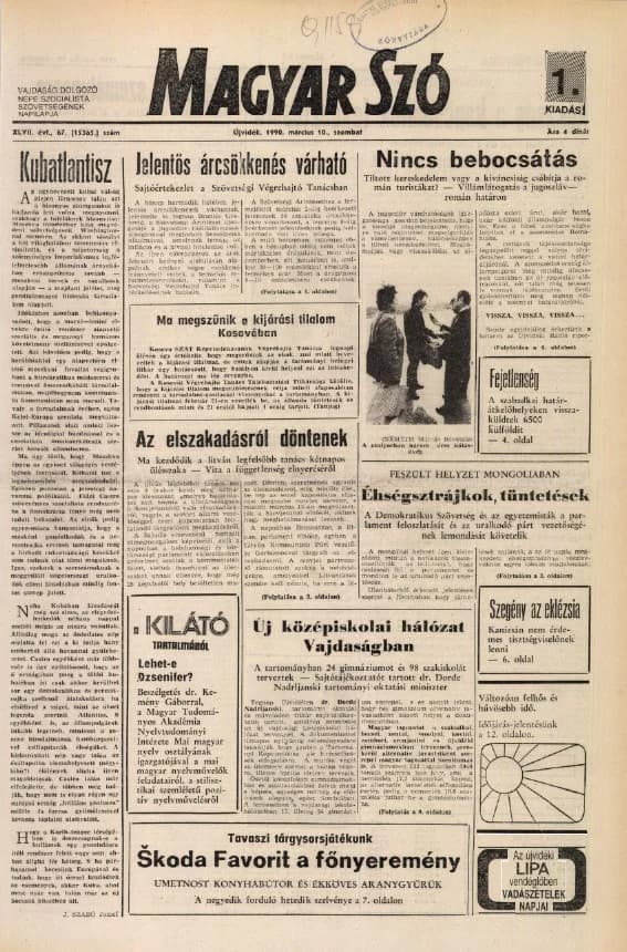 Magyar Szó, 47. évf. 1990. március 10. 67. sz. 1–24. oldal