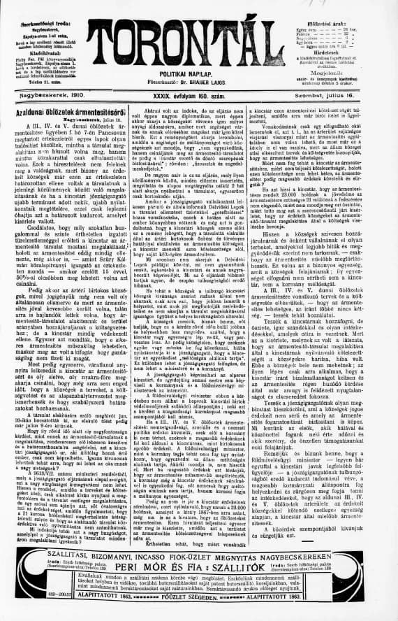 Torontál, 39. évf. 1910. július 16. 160. sz.