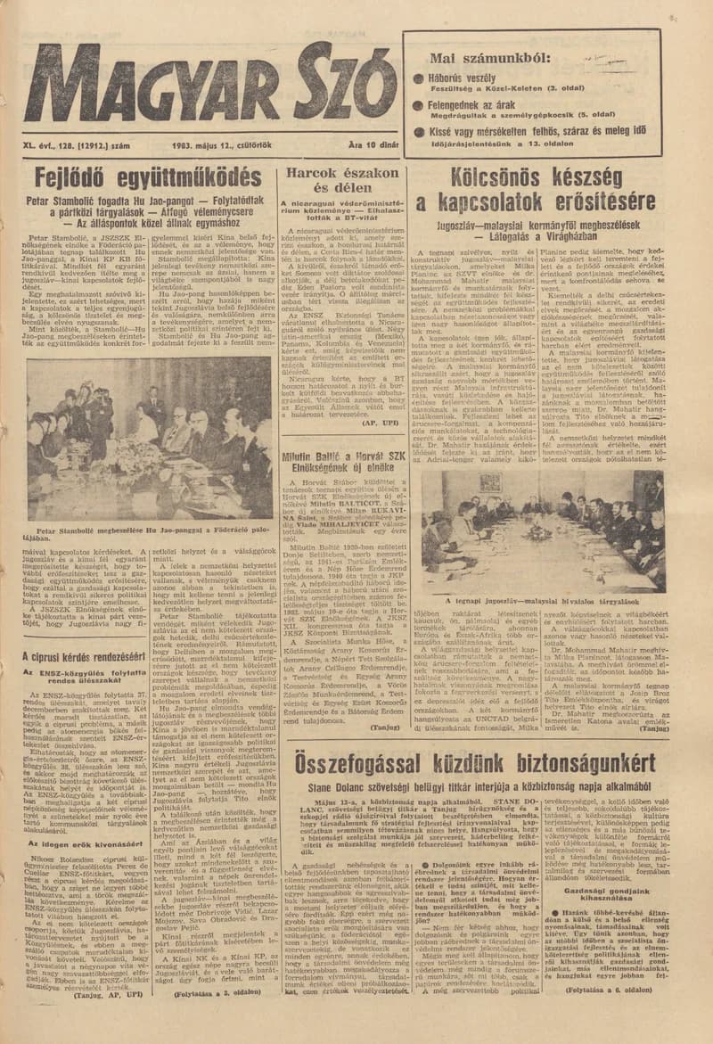 Magyar Szó, 40. évf. 1983. május 12. 128. sz. 1–24. oldal