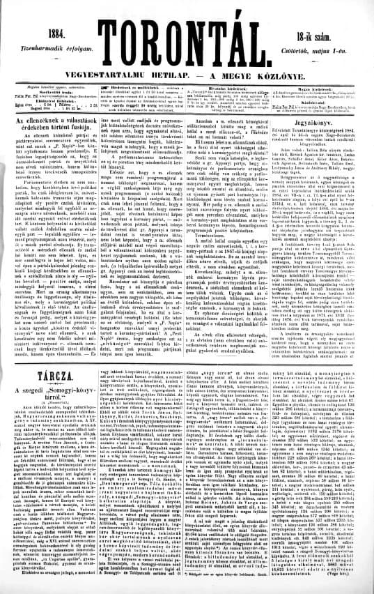 Torontál, 13. évf. 1884. május 1. 18. sz.