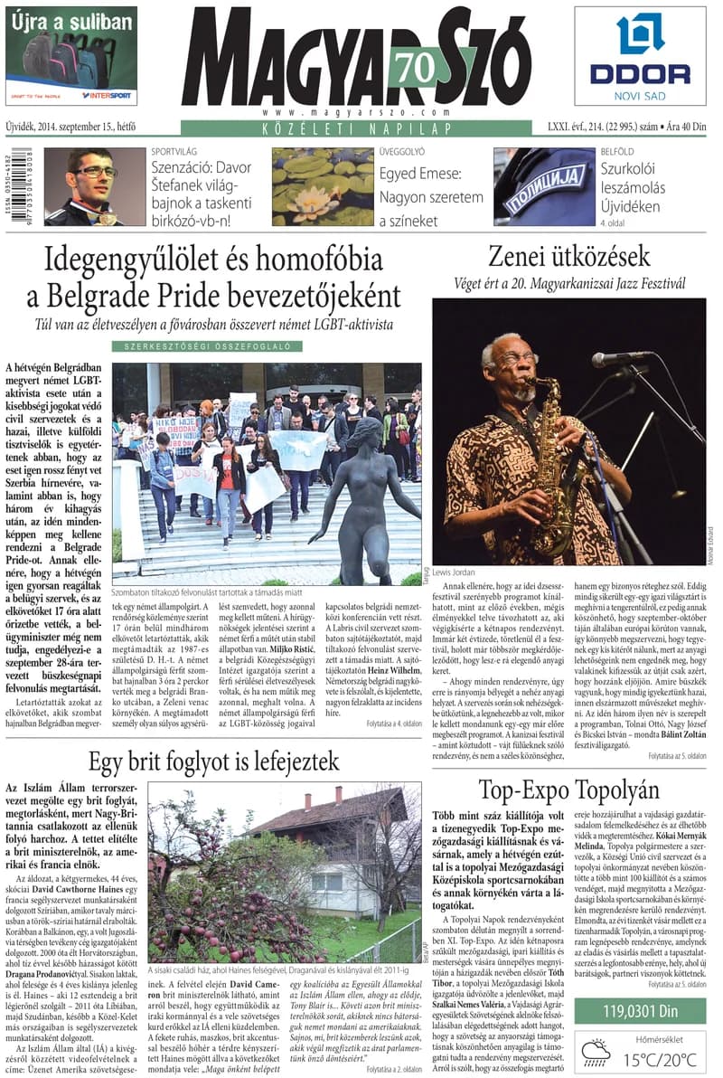 Magyar Szó, 71. évf. 2014. szeptember 15. 214. sz. 1–20. oldal