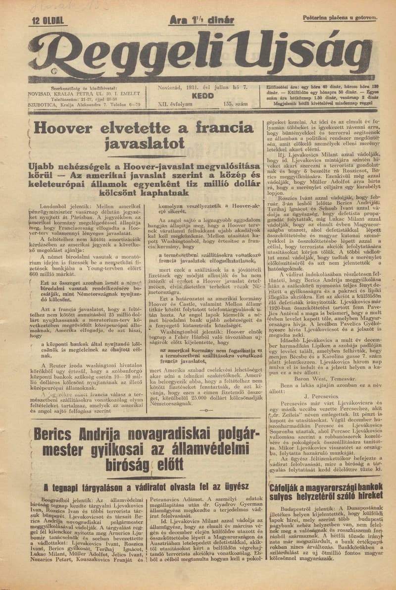 Reggeli Újság, 12. évf. 1931. július 7. 155. sz.