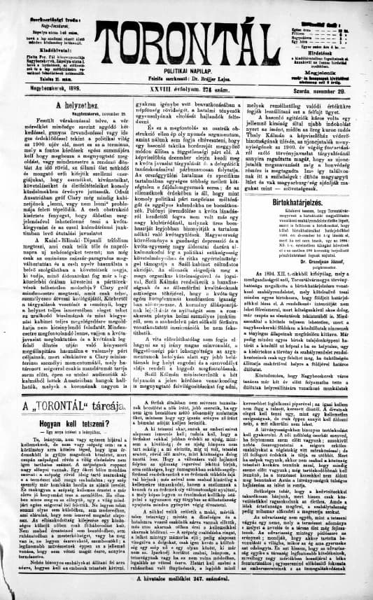 Torontál, 28. évf. 1899. november 29. 274. sz.