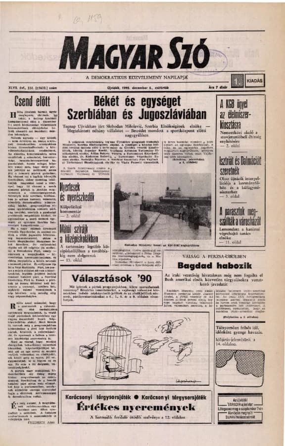 Magyar Szó, 47. évf. 1990. december 6. 334. sz. 1–20. oldal