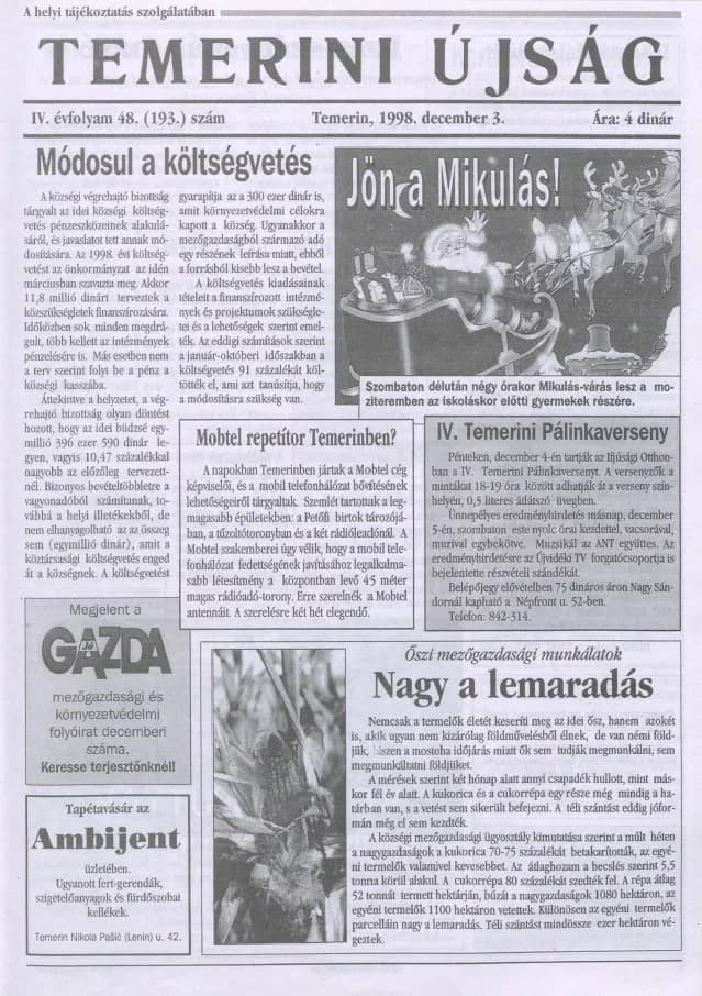 Temerini Újság, 4. évf. 1998. december 3. 48. sz.