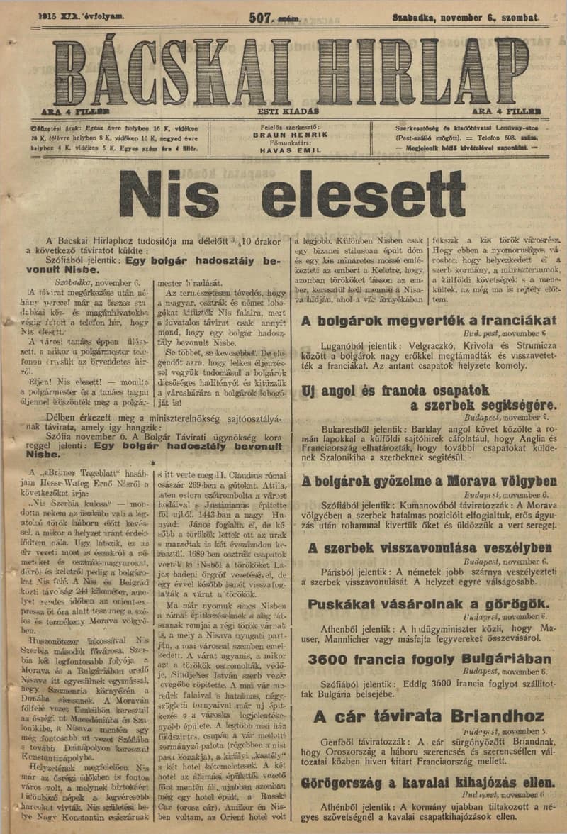 Bácskai Hirlap, 19. évf. 1915. november 6. 507. sz.