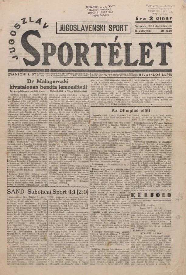 Jugoszláv sportélet, 2. évf. 1923. december 10. 50. sz.