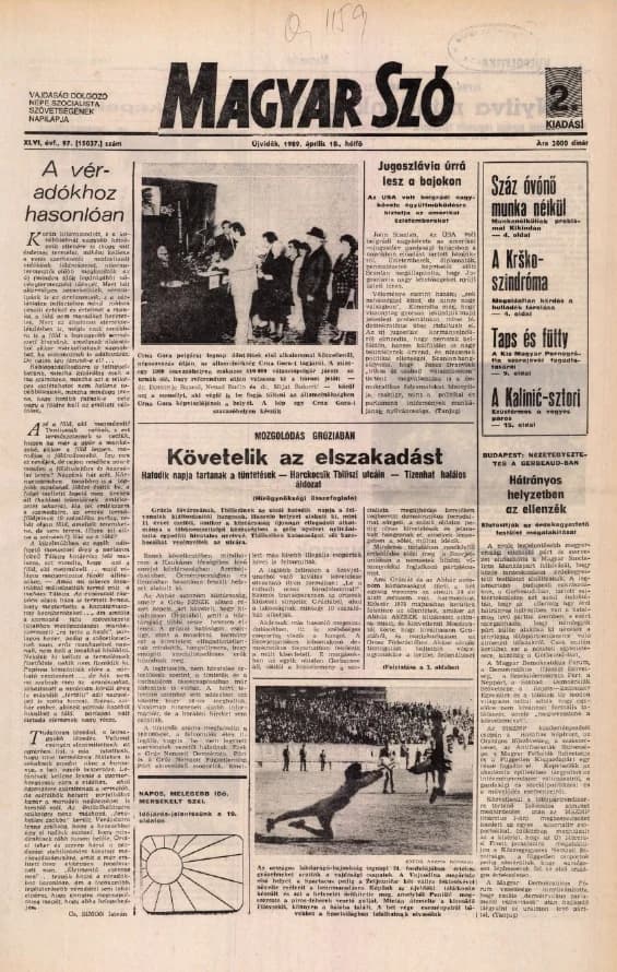 Magyar Szó, 46. évf. 1989. április 10. 97. sz. 1–20. oldal