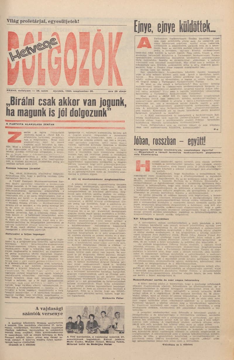 Dolgozók, 38. évf. 1984. augusztus 20. 38. sz.