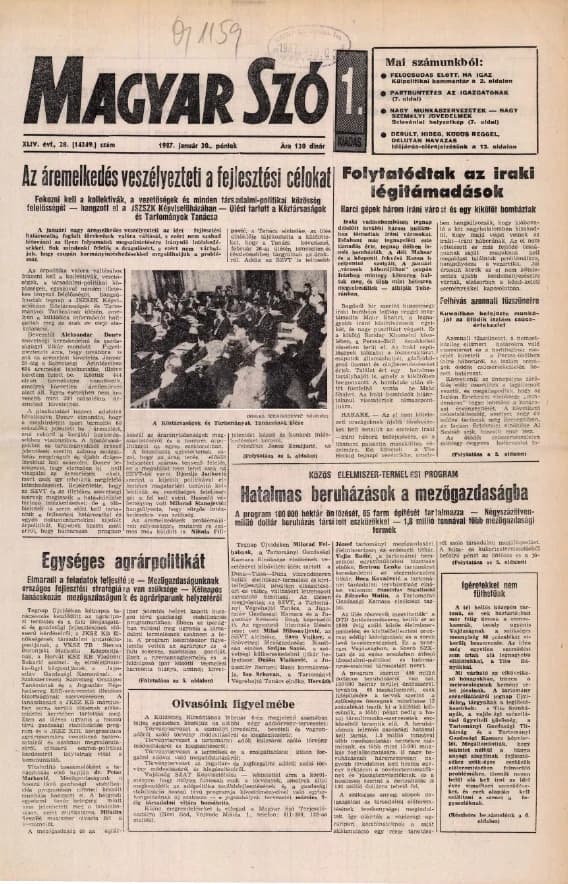 Magyar Szó, 44. évf. 1987. január 30. 28. sz. 1–16. oldal