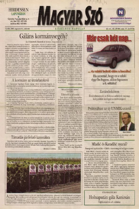 Magyar Szó, 60. évf. 2003. augusztus 14. 191. sz. 1–16. oldal
