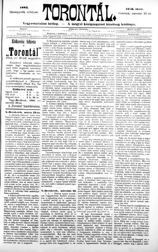 Torontál, 11. évf. 1882. március 23. 12. sz.