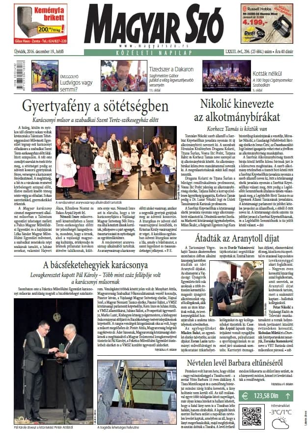 Magyar Szó, 73. évf. 2016. december 19. 296. sz. 1–20. oldal