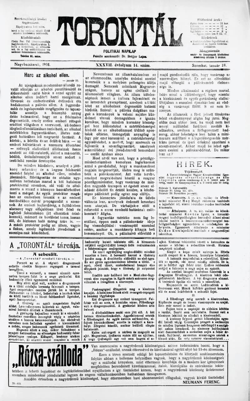 Torontál, 37. évf. 1908. január 18. 14. sz.