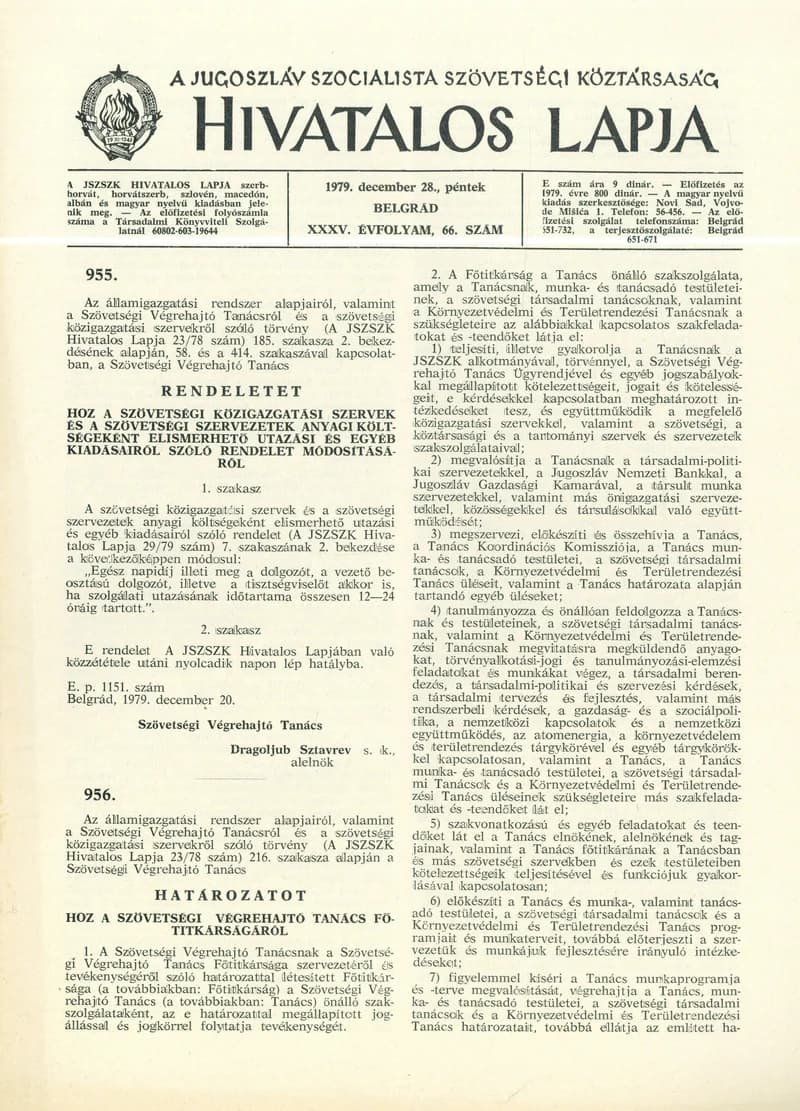 A Jugoszláv Szocialista Szövetségi Köztársaság Hivatalos Lapja, 35. évf. 1979. december 28. 66. sz. 1929–1952. oldal