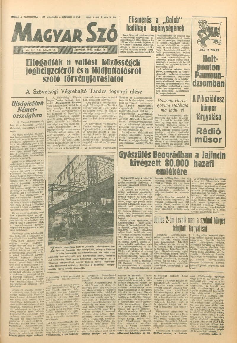 Magyar Szó, 10. évf. 1953. május 16. 133. sz. 1–12. oldal