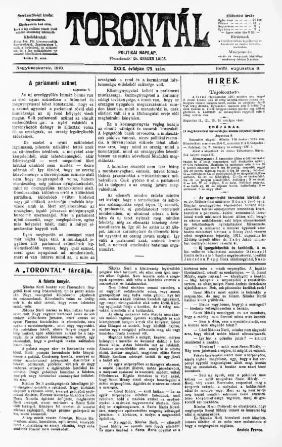 Torontál, 39. évf. 1910. augusztus 8. 179. sz.