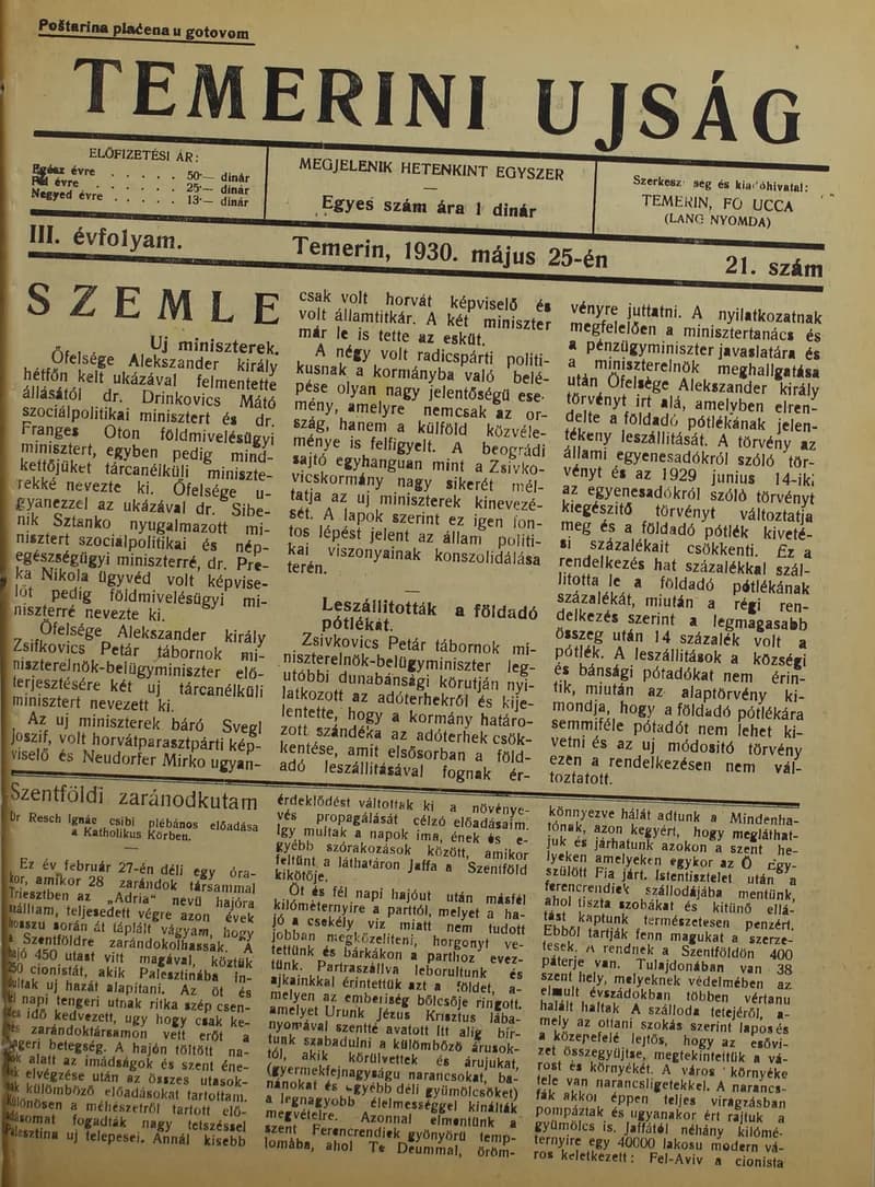 Temerini Újság 1928-1944, 3. évf. 1930. május 25. 21. sz.