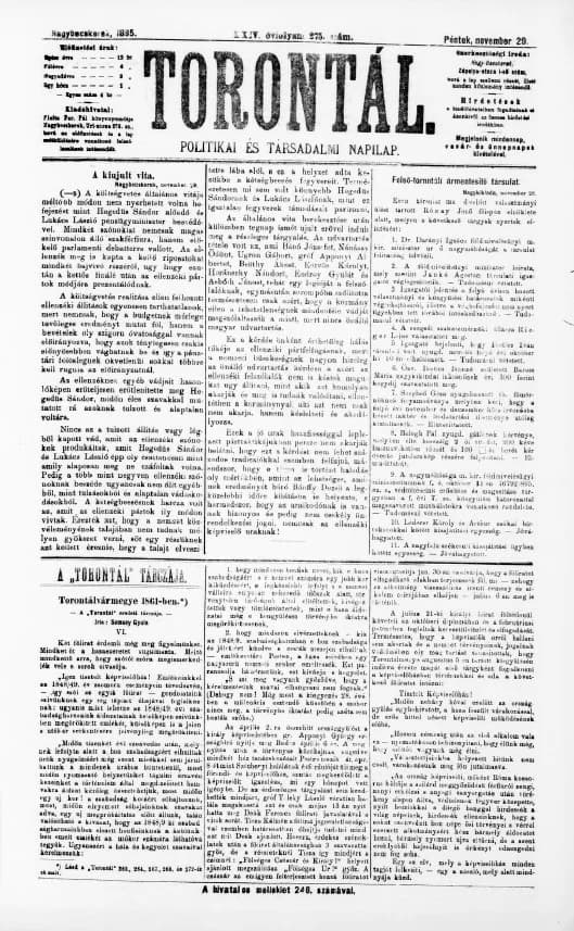 Torontál, 24. évf. 1895. november 29. 275. sz.