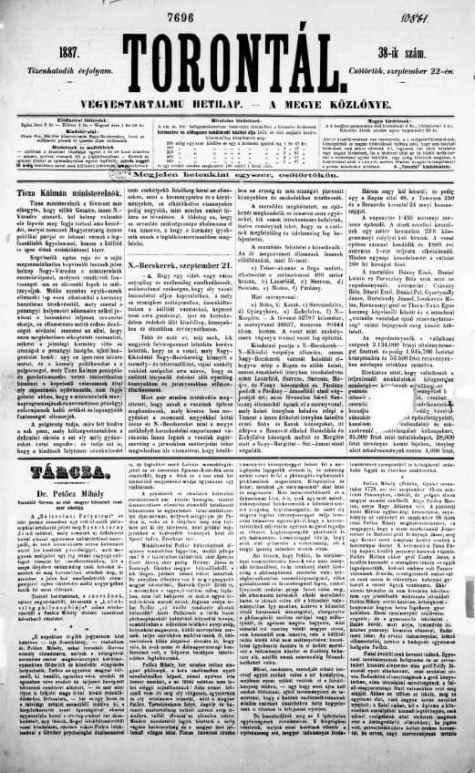 Torontál, 16. évf. 1887. szeptember 22. 38. sz.