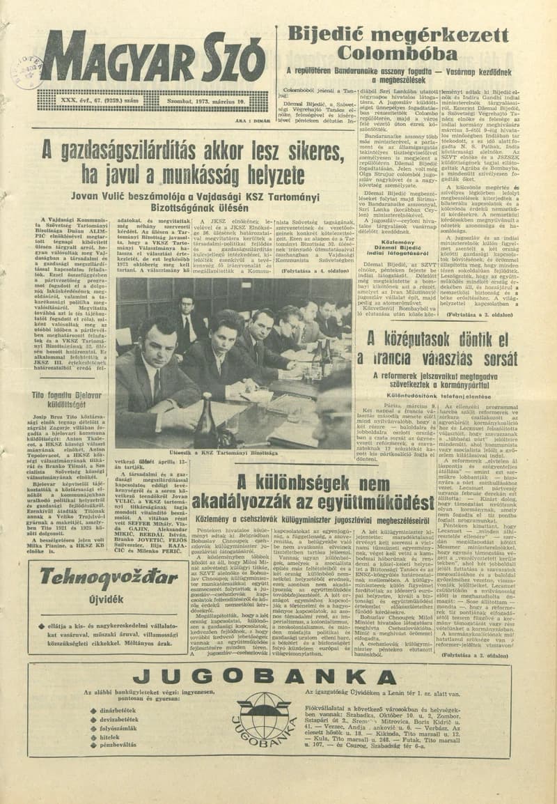 Magyar Szó, 30. évf. 1973. március 10. 67. sz. 1–20. oldal